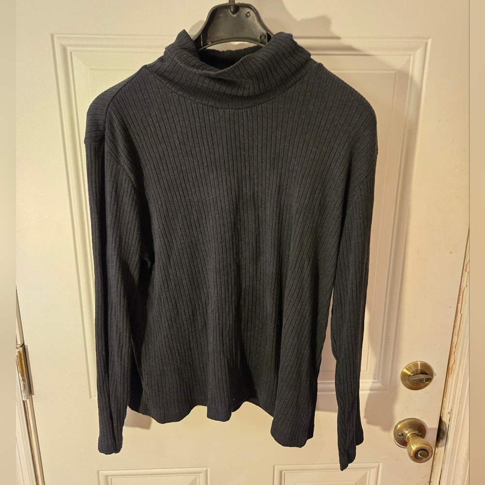 Vintage Mkm Designs Size 2X polyester Cotton Turtleneck Verticle Stripes Black